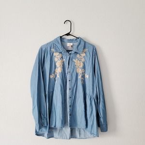 Knox Rose Women's Button Down Floral Embroidered Boho Western Top size XXL